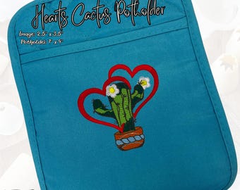 Agarradera con forma de corazón de cactus bordado: decoración de cocina del suroeste, regalo de Arizona