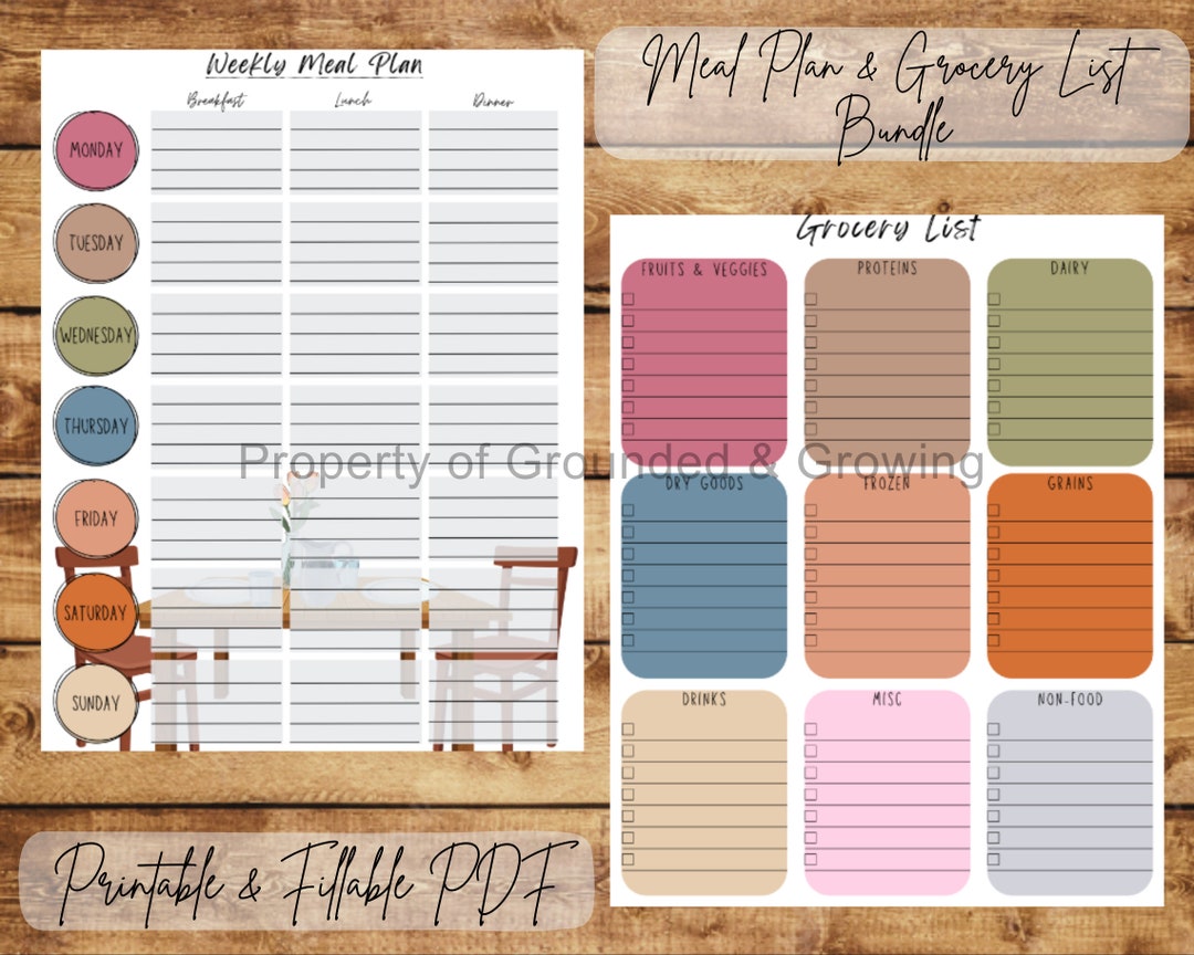 Weekly Meal Plan & Grocery List BOHO Neutrals DIGITAL - Etsy