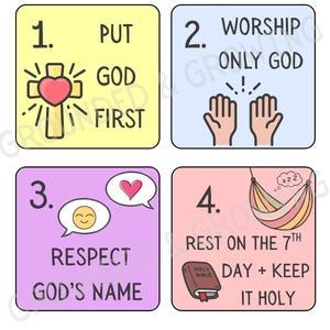 10 cartes de commandements pour enfants | Cartes flash chrétiennes pour la mémoire