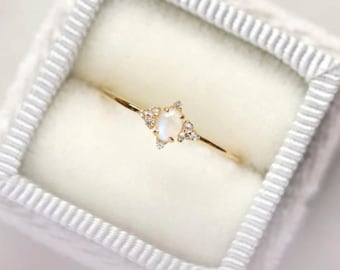 Moon Stone Dainty Ring | Vermeil Ring Solitaire Ring | Moon Stone Ring for Women | Moon Stone Jewelry | Birthday Anniversary Gift For Her
