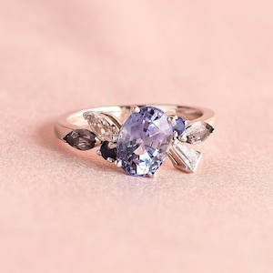 Lavendel Saphir Ring: Ovaler Edelstein, Sterling Silber Verlobungsring