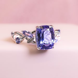 Tanzanite Cushion Floral Vintage Ring Tanzanite 925 Sterling Silver Ring Bridal Wedding Ring Gift For Woman Handmade Gift Genuine Quality.