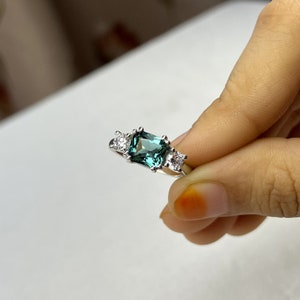 Teal Sapphire Ring Radiant Cut Personalized Gift For Her Teal Sapphire Engagement Ring Unique Women Ring 925 Sterling Silver Ring For Her