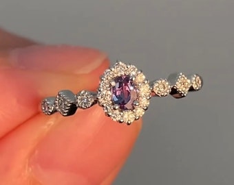 Oval Alexandrite Ring, Sterling Silver Color Change Stone Ring