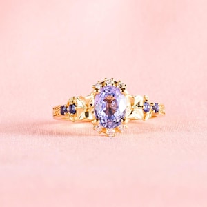 Lavendel Saphir Blumen Ring: Sterling Silber Verlobungsring