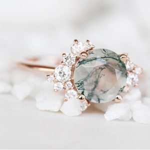 Natural Moss Agate Ring Round Cut Ring Nature Ring 925 Sterling Silver Ring Energy Ring Promise Ring For Her Personalized Gift For Her