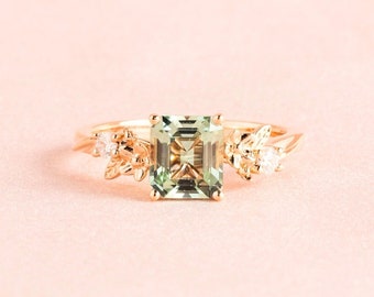 Mint Green Tourmaline Ring Emerald Cut 925 Sterling Silver Ring Engagement Ring Personalized Gift For Her Vintage Green Tourmaline Ring