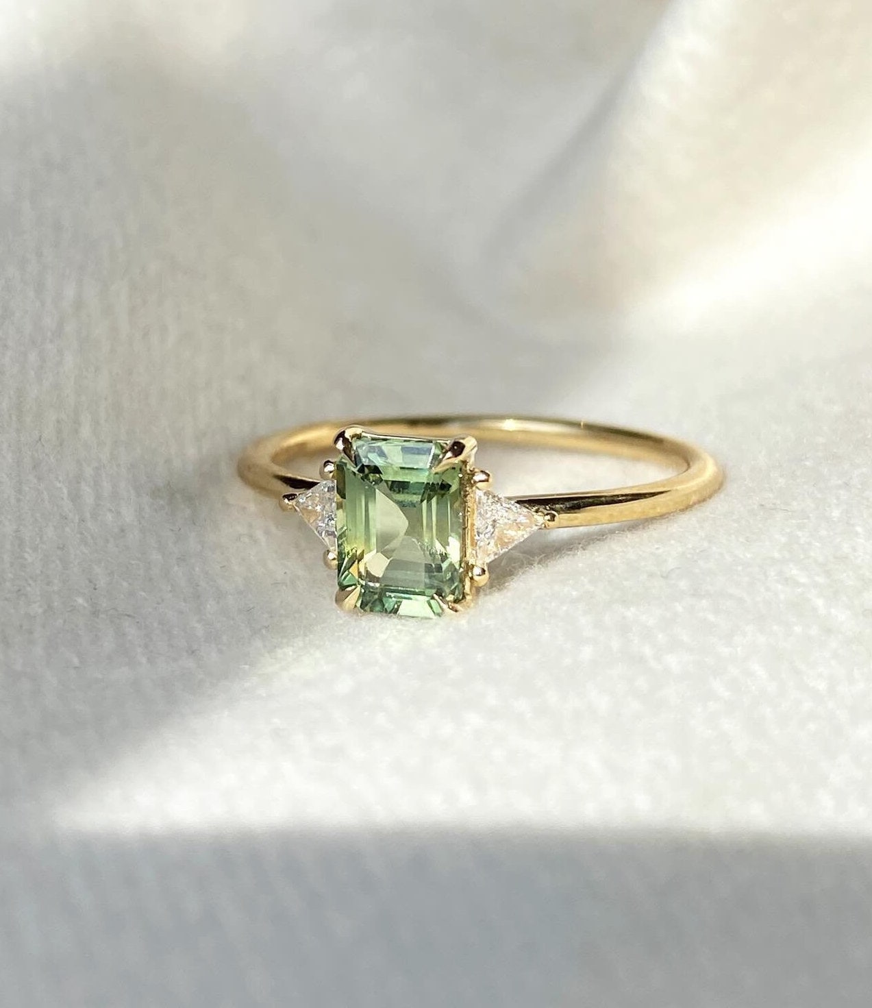 Tourmaline Ring Mint Green Tourmaline Ring Emerald Cut Ring: 925 Sterling Silver Engagement Ring