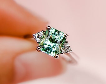 Mint Green Tourmaline Ring: 925 Sterling Silver Engagement Ring