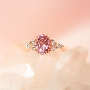 Vintage Morganite Ring Oval Morganite 925 Sterling Silver Pink Morganite Engagement Ring Personalized Gift For Her Morganite Statement Ring