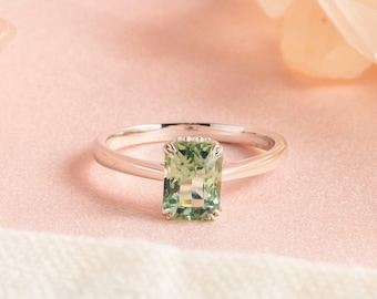 Mint Green Tourmaline Ring: Radiant Sterling Silver Engagement Ring