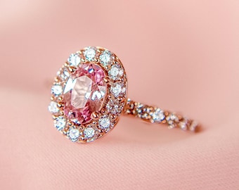 Dainty Morganite Ring: 925 Sterling Silver Pink Engagement Ring