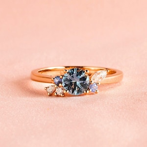 Teal Sapphire Ring: 925 Sterling Silver Engagement Ring