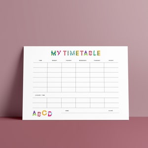Descarga digital • Horario escolar en inglés • DIN A4 • Carta de EE. UU. • Regreso a la escuela • Escuela • Plan semanal • Regalo • Autoimpresión