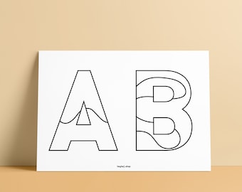 Descarga digital • Páginas para colorear ABC • Estilo Doodle • Alfabeto para colorear • DIN A4 • Letra de EE. UU. • 26 letras del alfabeto