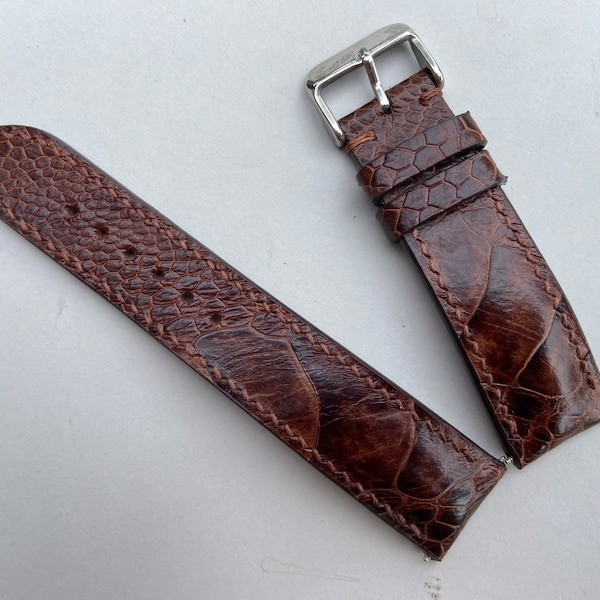 Handmade Genuine Dark Brown Leg Ostrich Watch Strap Band, Leather Watch Bracelet, Gift For Him. 26mm 24mm 22mm 21mm 20mm 19mm 18mm 16mm 14mm