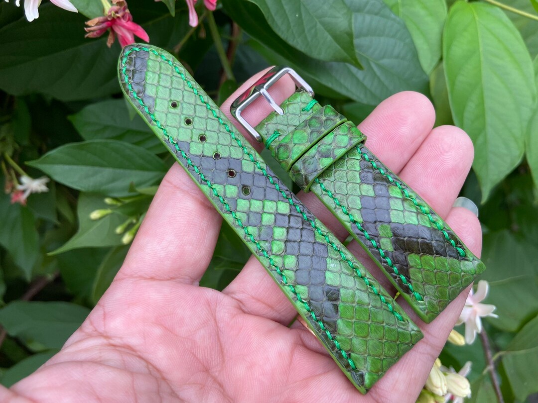 Handmade Genuine Green Snake Watch Strap Band, Leather Watch Bracelet