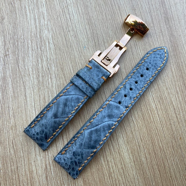 Handgefertigtes Armband aus echtem grauen Bein Straußenlederband, Lederuhrarmband, Geschenk für ihn. 26mm 24mm 22mm 21mm 20mm 19mm 18mm 16mm 14mm