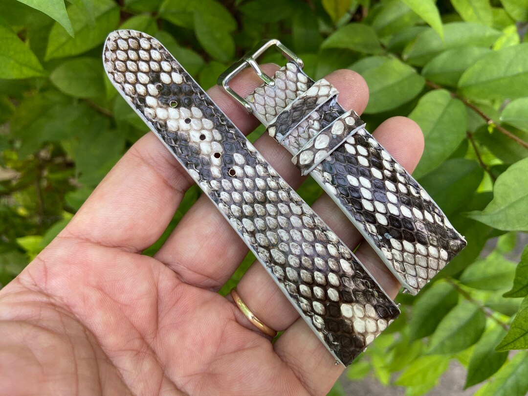 Handmade Genuine Gray Snake Watch Strap Band, Leather Watch Bracelet