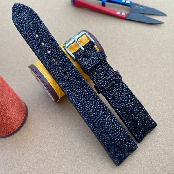 Handmade Genuine Black Stingray Watch Strap Band, Leather Watch Bracelet, Gift For Him. 26mm 24mm 22mm 21mm 20mm 19mm 18mm 16mm 14mm