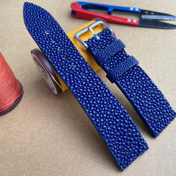 Handgemaakte echte marineblauwe stingray horlogeband band, lederen horloge armband, cadeau voor hem. 26mm 24mm 22mm 21mm 20mm 19mm 18mm 16mm 14mm