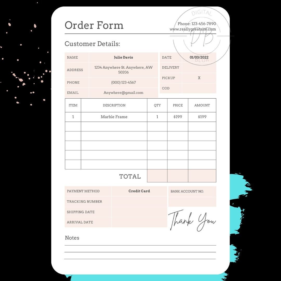 Order Form Template/ Customer Order Form/ Editable Form/ Printable ...