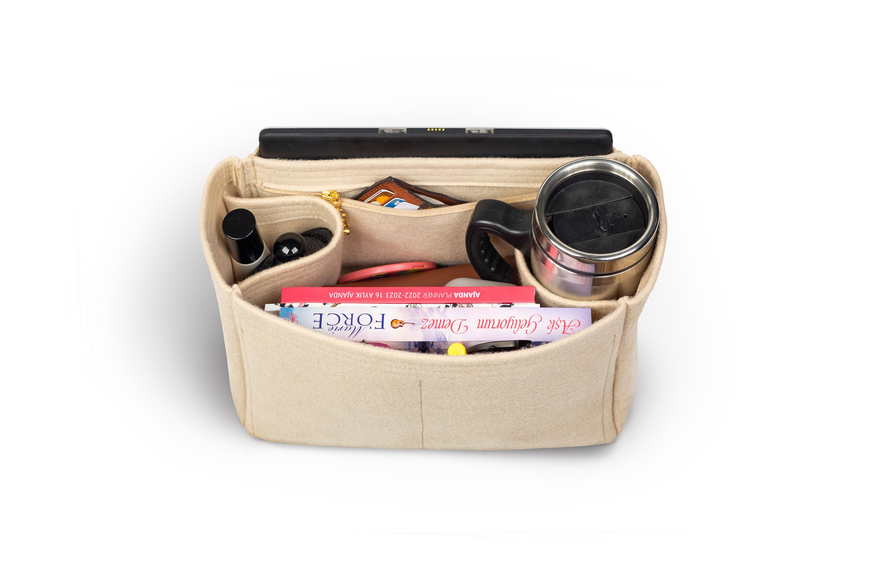 [Tivoli GM Organizer] Felt Purse Insert with Middle Zip Pouch, Customized  Tote Organize, Bag in Handbag (Style B)