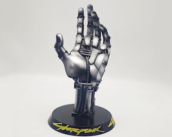 Cyberpunk 2077 Game Controller Holder, Johnny Silver hand,Futuristic Robot Hand, Statue Room Decor, Gamepad Stand, 23cm/9 in