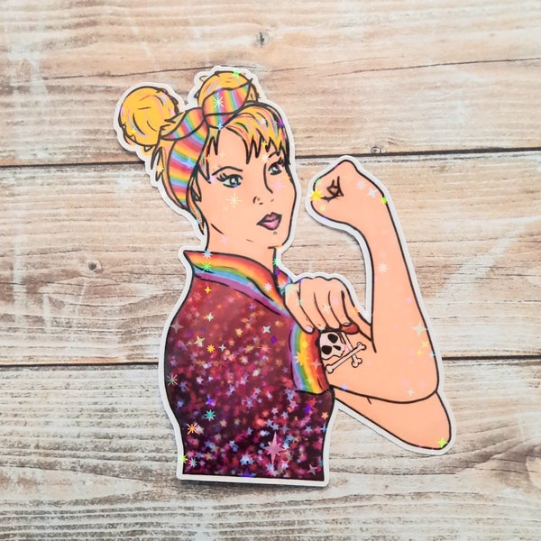 Rosie women empowerment sticker, pride sticker for water bottle, alternative gift for best friend, girl power sticker for laptop, feminist