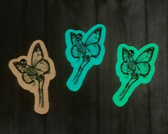 Mini Skeleton fairy glow in the dark sticker pack, butterfly skeleton sticker, horror sticker, rave stickers, goth sticker, wings sticker