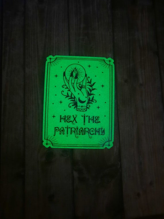 Hex the patriarchy sticker, glow in the dark sticker, feminist witch sticker, witchy gift for her, occult sticker for water bottle, liberal