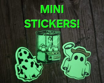 MINI STICKERS glow in the dark ghostie sticker pack, ghost claw machine sticker, cow print and cowboy ghost stickers, teenie ghost stickers