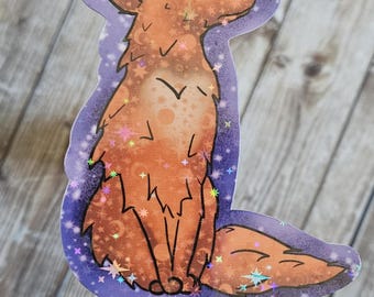 Celestial Fox Goddess Vinyl Sticker: Sparkly Laptop or water bottle sticker, Cottagecore Gift