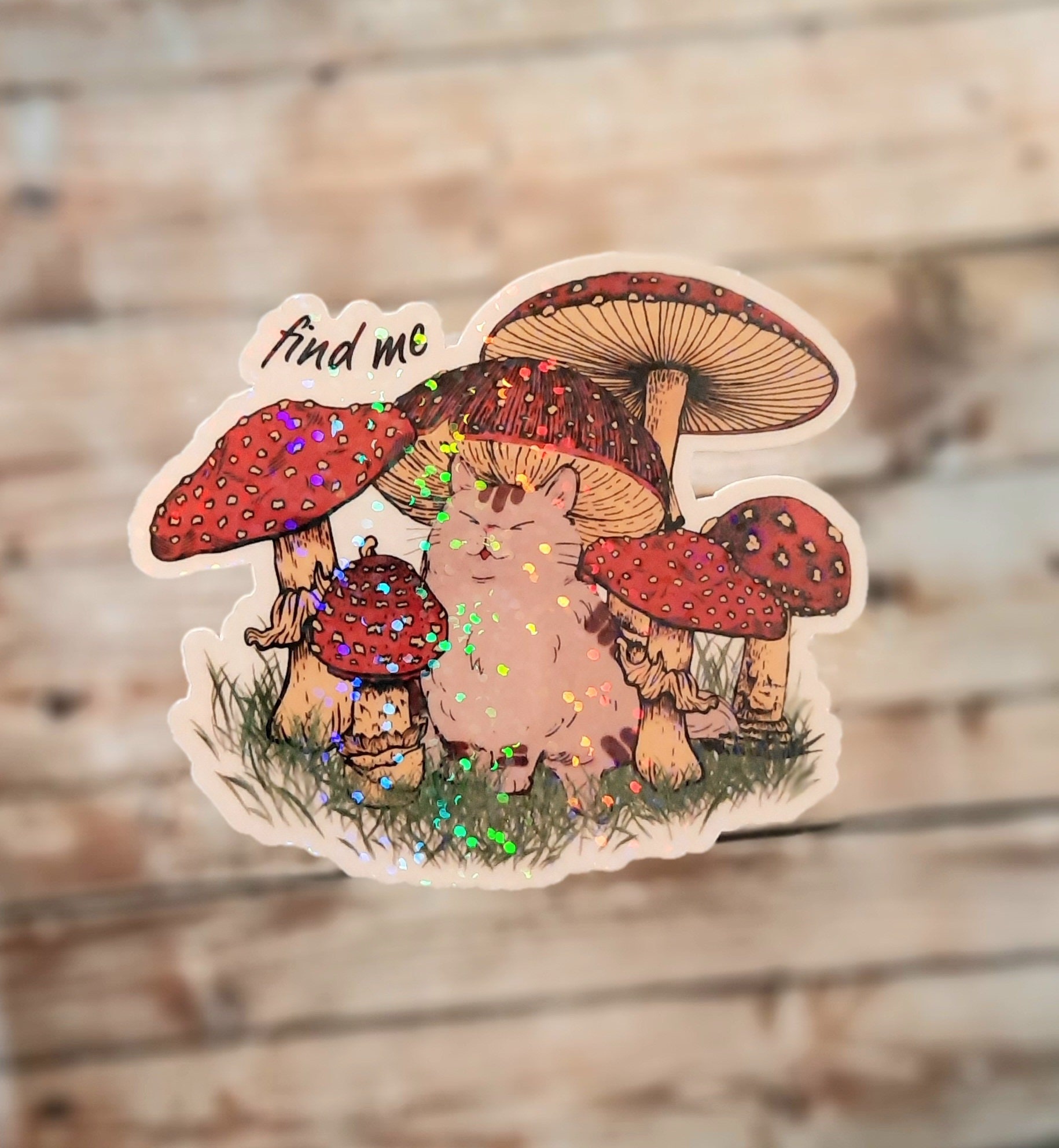 Hippie Magic Mushroom Cat Forest Cottagecore Sticker - Psychonautica