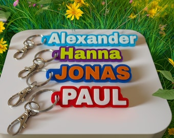 Schlüsselanhänger personalisiert | 2 Farben | Schlüsselring und Karabiner | Wunschtext | Geschenk