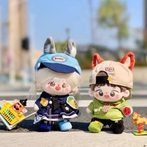 Fox and Rabbit Suit for 15cm/20cm Plush Doll, Blue Doll Clothing, Cute Plush Doll Clothes, 20cm Doll Clothing