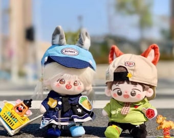 Fox and Rabbit Suit for 15cm/20cm Plush Doll, Blue Doll Clothing, Cute Plush Doll Clothes, 20cm Doll Clothing