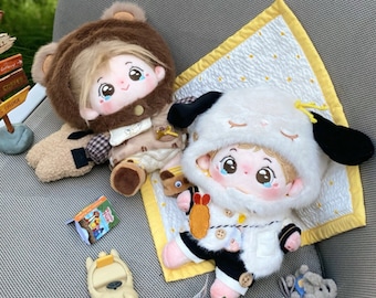 Traje peludo de invierno para muñeca de felpa de 20 cm, traje de oso pardo, suite de cachorro blanco, ropa de muñeca