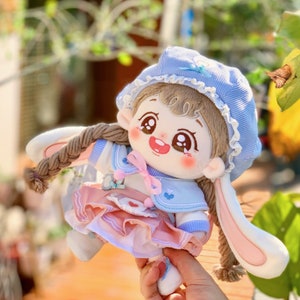 Lovely Rabbit Shaped Suit for 15cm/20cm Plush Dolls, Plush Dolls Clothing, Gift for Kpop Fans