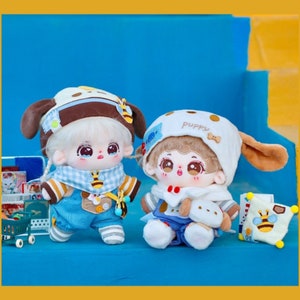 Adorable Puppy Patterned Suit for 20cm Plush Doll, Cute Doll Clothing, Plush Doll Suit, Gift for Kpop Lover