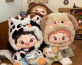 Animal party Suit for 10cm/15cm/20cm Plush Doll, Cute Pig/Cow/Bear/Dog cotton doll clothes, Lovely Plush Doll Clothing, Gift for doll Lover