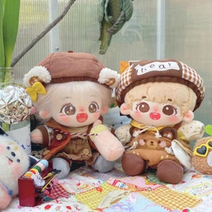 Brown Bear Patterned Suit for 15cm/20cm Plush Dolls, Cute Plush Dolls Clothing, Birthday Gift