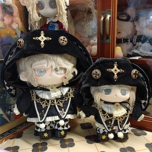 Classic goth with rabbit ears suit for 20cm Plush Dolls, 10cm Plush Doll Clothes, 15cm Plush Doll Cloth, Plush Dolls' clothing