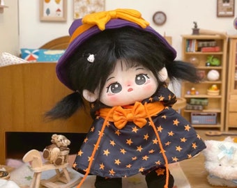 Pluche poppenkleding met sterpatroon, 20 cm poppenkleding, Halloween poppenkleding, cadeau voor poppenliefhebber