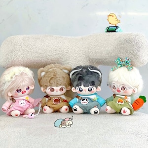 Four Styles of Plush Doll‘s Overalls, Overalls Suits for 10cm/15cm/20cm Plush Dolls, Cute Doll's Clothing