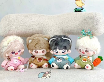 Four Styles of Plush Doll‘s Overalls, Overalls Suits for 10cm/15cm/20cm Plush Dolls, Cute Doll's Clothing