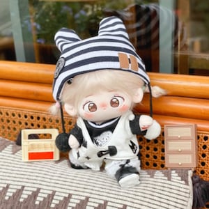 Stripe Suit for 20cm Plush Doll, Black and White, Cute Plush Doll Clothing, Gift for Doll Lover