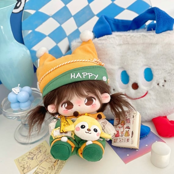 15 cm / 20 cmのぬいぐるみ人形用グリーンオレンジスーツ、新しい ぬいぐるみ オレンジ帽子 緑色