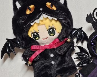 Black Cat and Witch cat Suit for 20cm Plush Doll, 10cm Plush Doll Clothes, Plush Dolls' clothing, Fairy tale style, Doll Halloween outfit