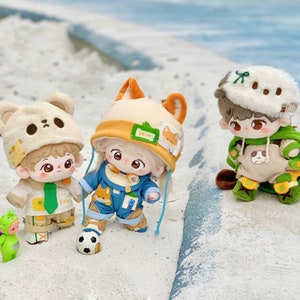 Three Styles of 20cm Plush Doll, Green, White, Blue, Kawii Plush Doll Clothing, Gift for Doll Lover
